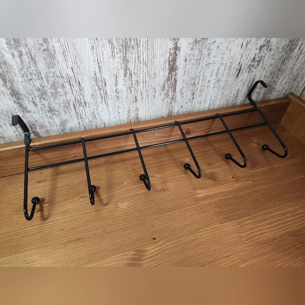 Black Metal Over The Door Coat Hat Rack Clothing Hook Organizer 6 Hooks